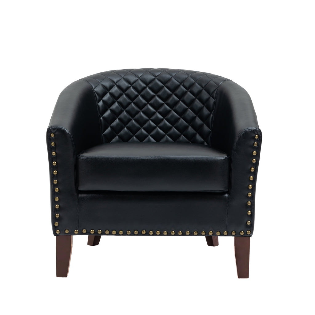 Lot de 2 chaises d'appoint tonneau en cuir vegan de 29 W avec garniture cloutée