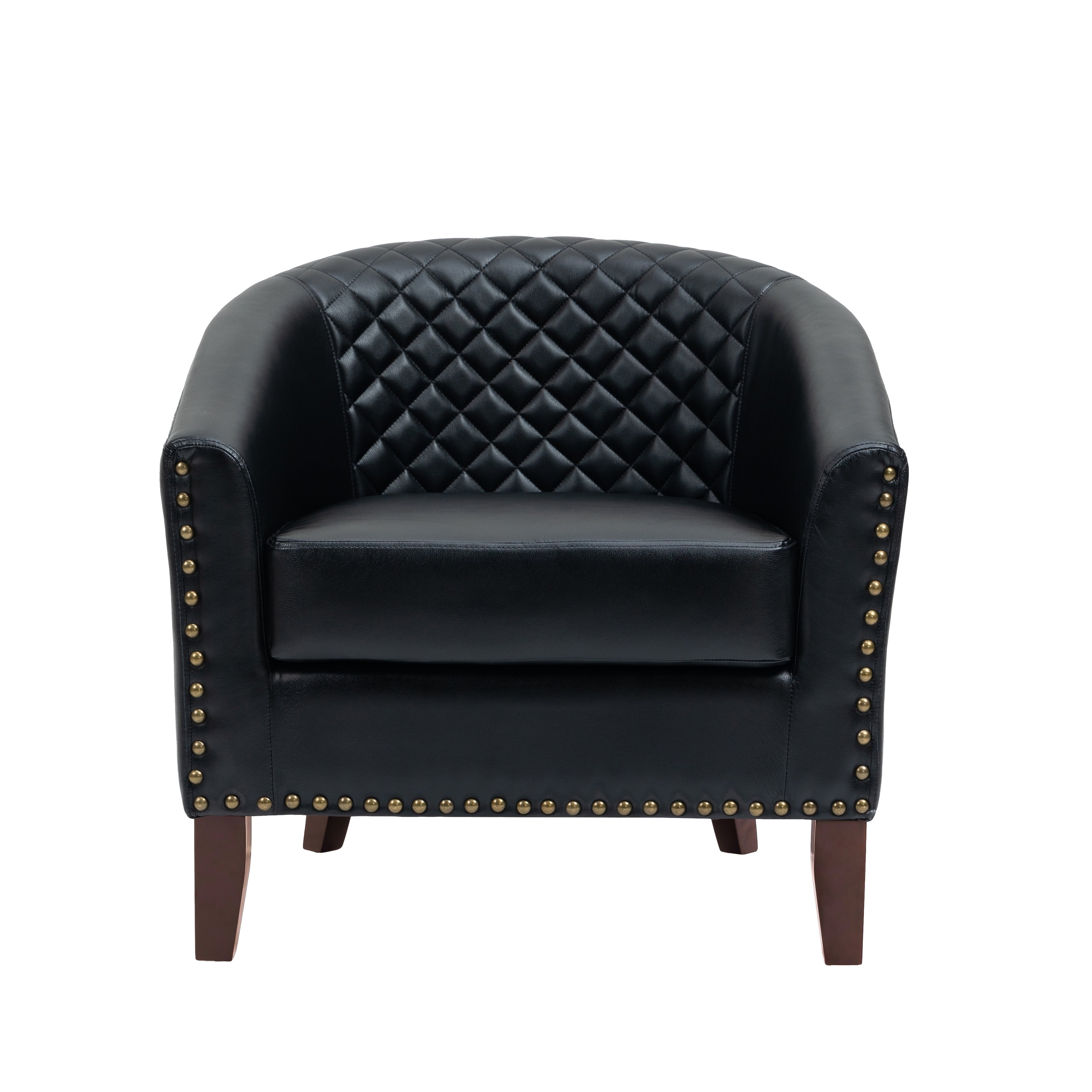 Lot de 2 chaises d'appoint tonneau en cuir vegan de 29 W avec garniture cloutée