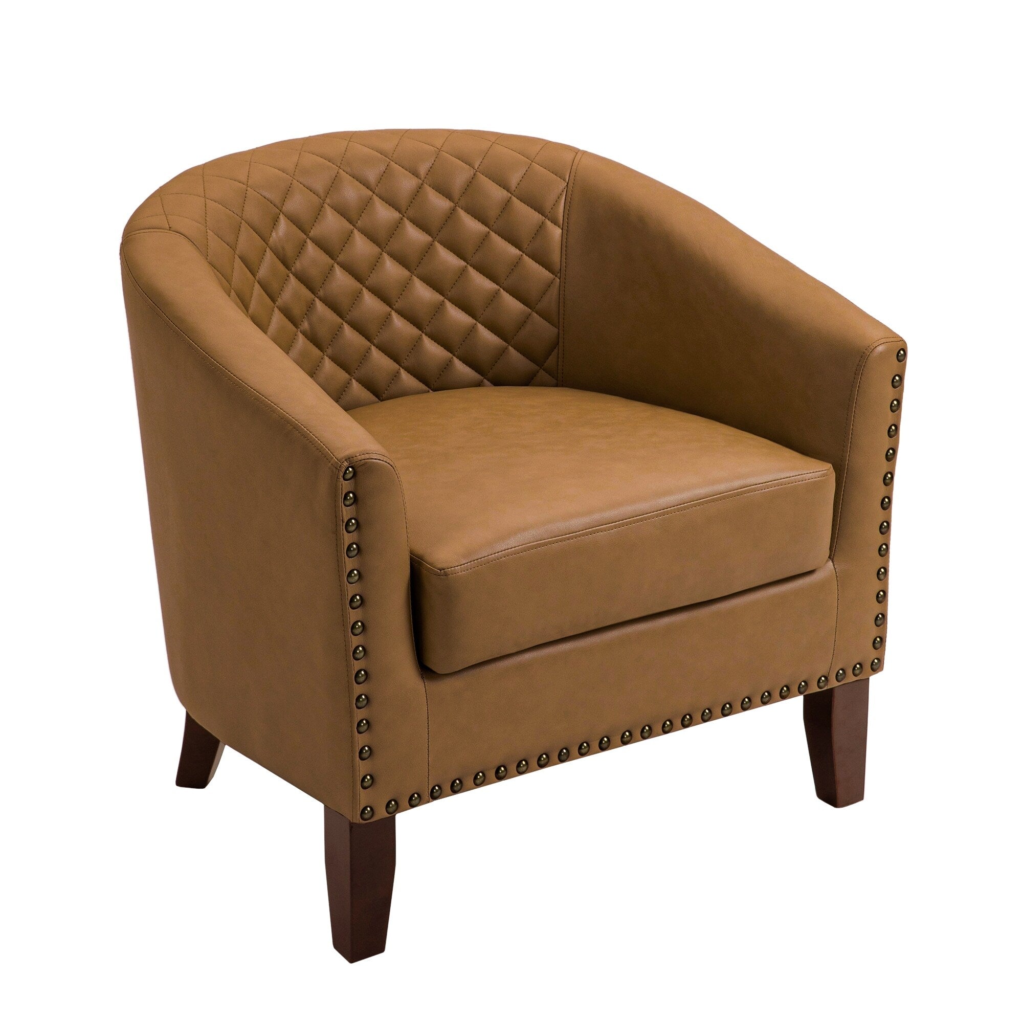 Lot de 2 chaises d'appoint tonneau en cuir vegan de 29 W avec garniture cloutée
