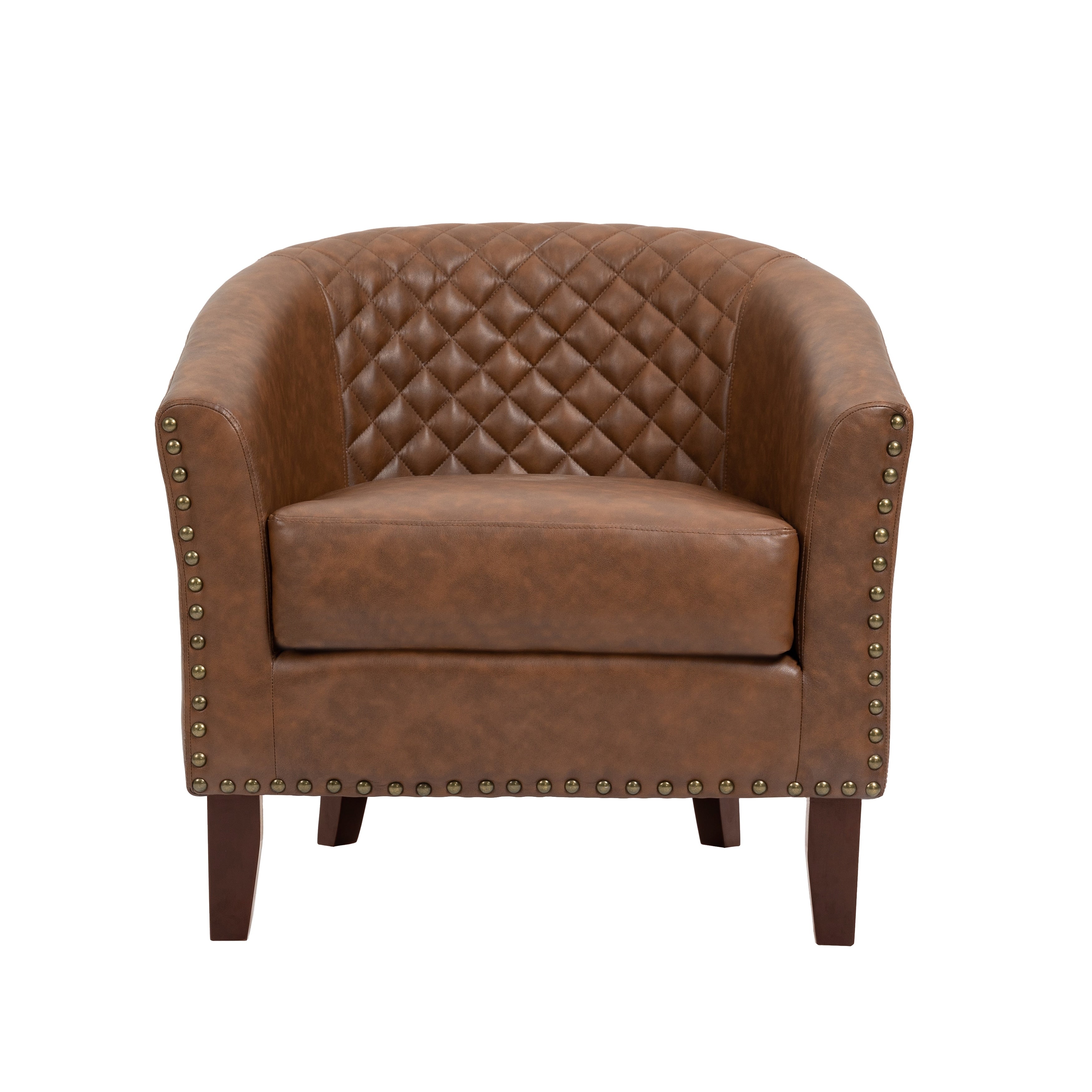 Lot de 2 chaises d'appoint tonneau en cuir vegan de 29 W avec garniture cloutée