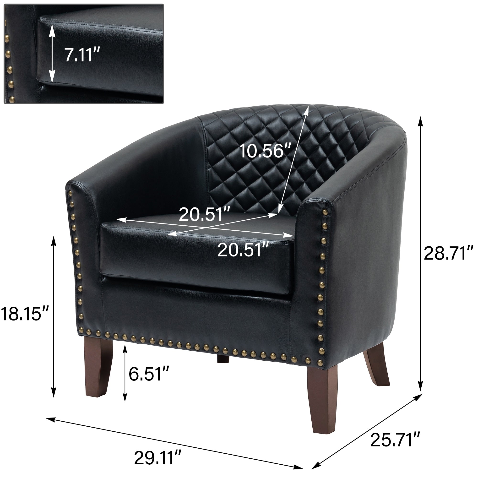 Lot de 2 chaises d'appoint tonneau en cuir vegan de 29 W avec garniture cloutée
