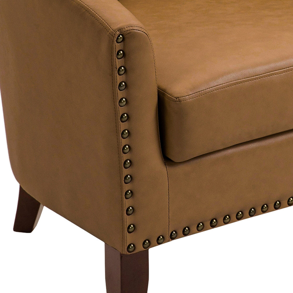 Lot de 2 chaises d'appoint tonneau en cuir vegan de 29 W avec garniture cloutée