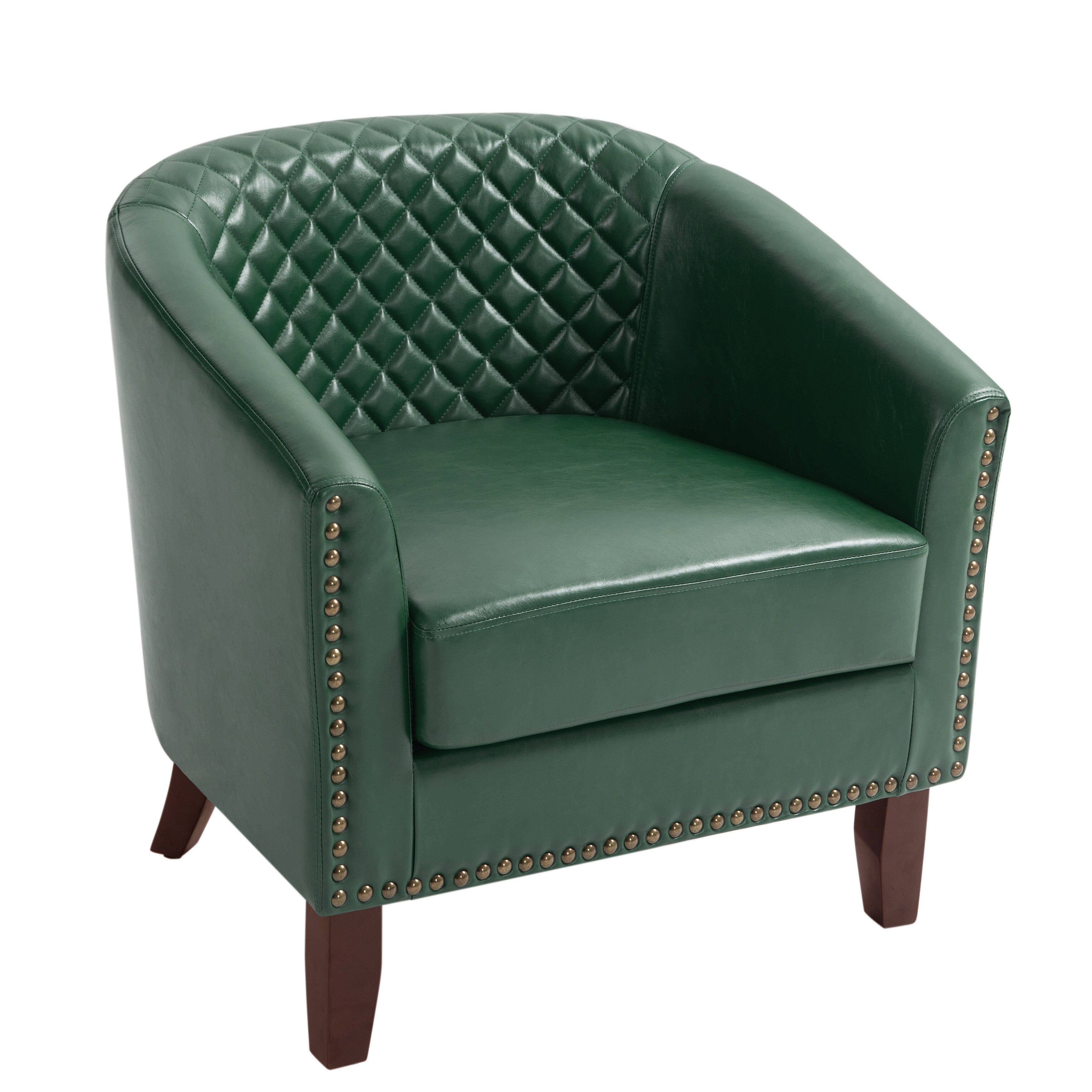 Lot de 2 chaises d'appoint tonneau en cuir vegan de 29 W avec garniture cloutée