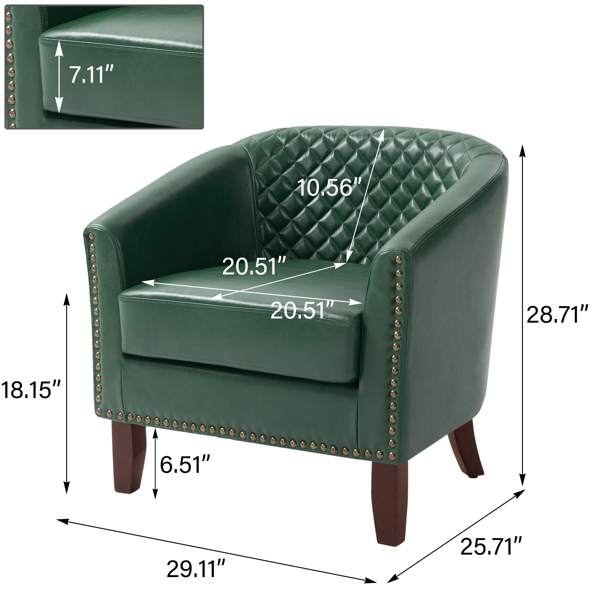 Lot de 2 chaises d'appoint tonneau en cuir vegan de 29 W avec garniture cloutée