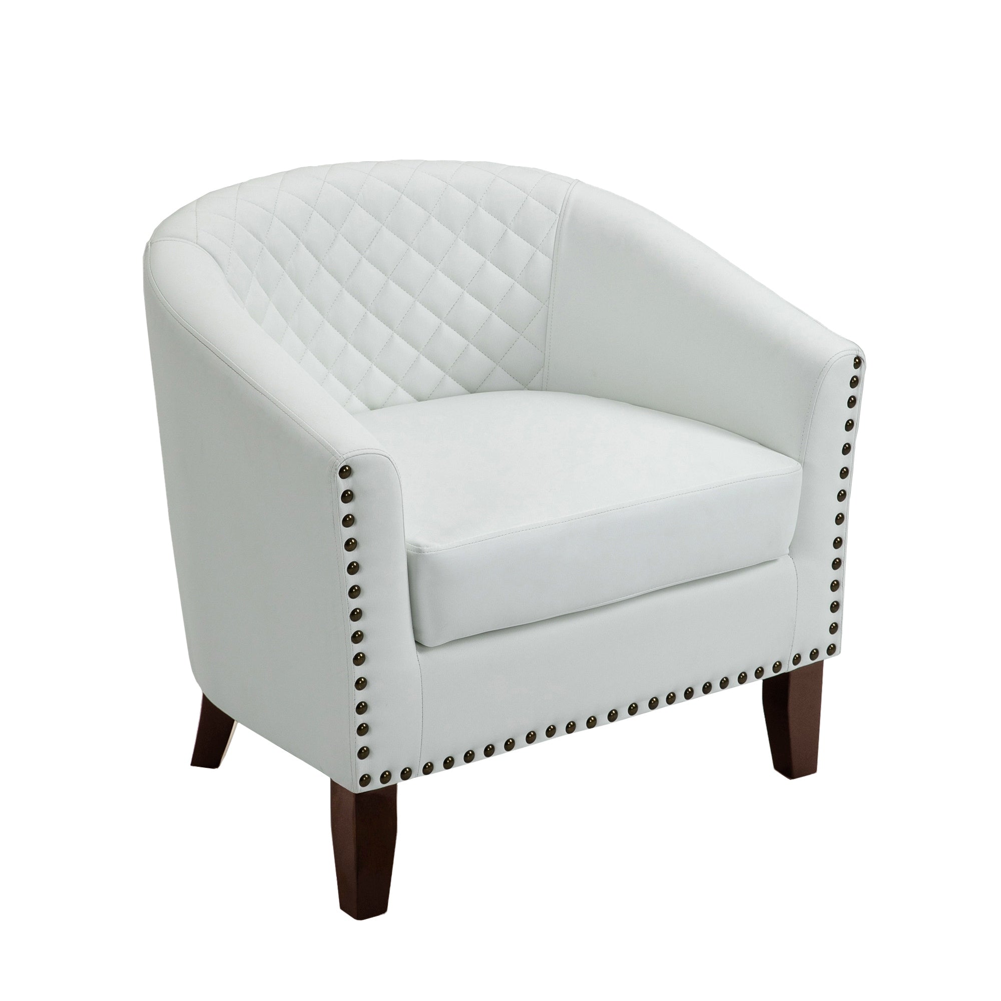 Lot de 2 chaises d'appoint tonneau en cuir vegan de 29 W avec garniture cloutée