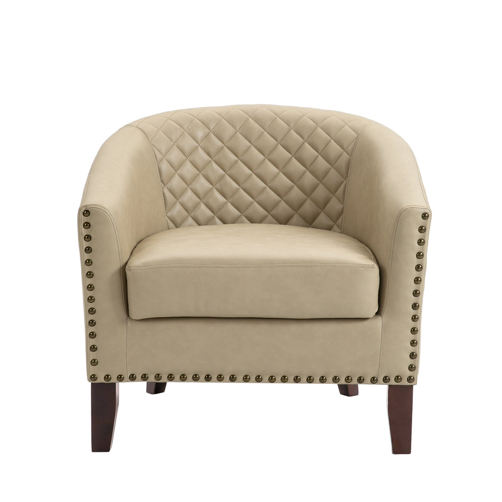 Lot de 2 chaises d'appoint tonneau en cuir vegan de 29 W avec garniture cloutée