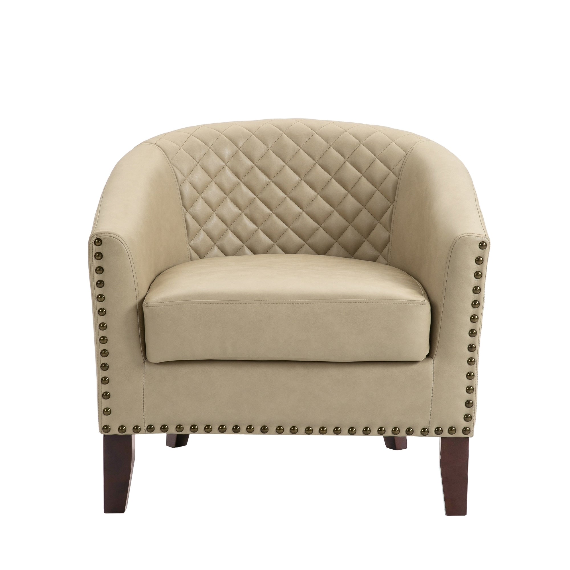 Lot de 2 chaises d'appoint tonneau en cuir vegan de 29 W avec garniture cloutée