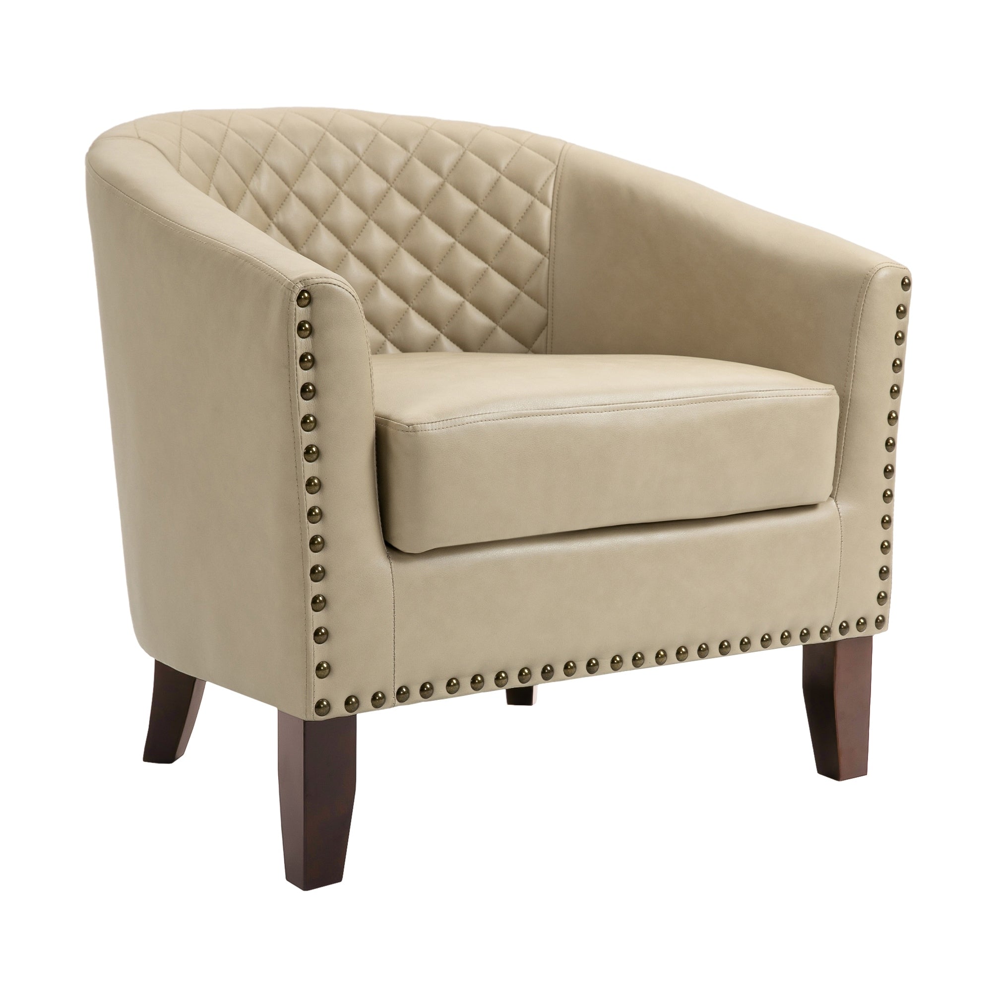 Lot de 2 chaises d'appoint tonneau en cuir vegan de 29 W avec garniture cloutée