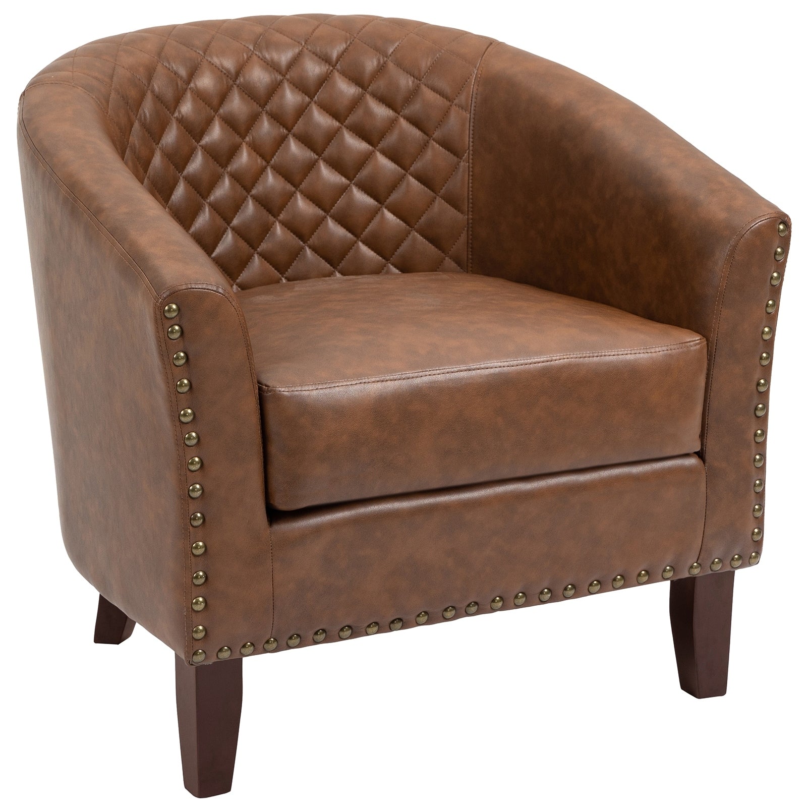 Lot de 2 chaises d'appoint tonneau en cuir vegan de 29 W avec garniture cloutée