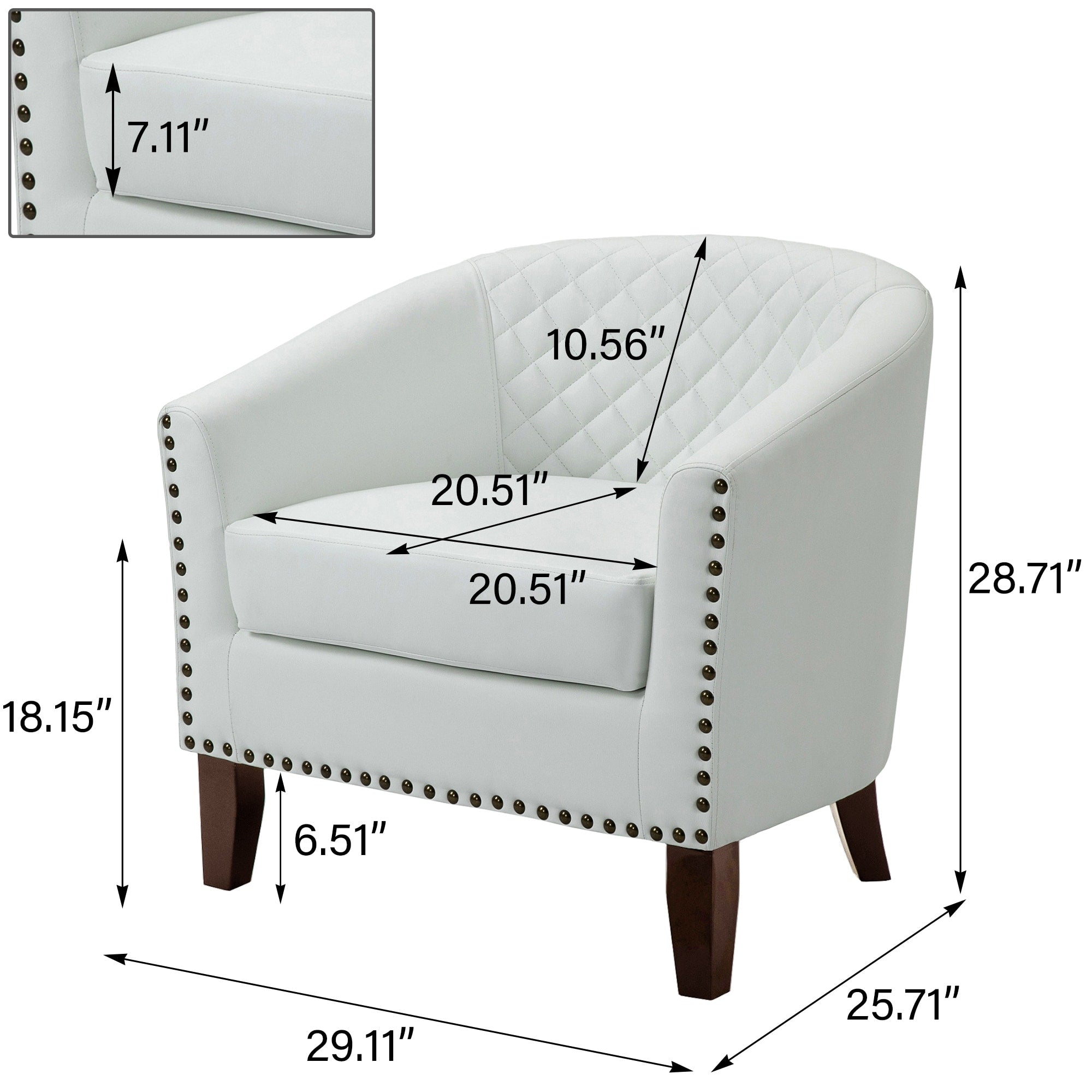 Lot de 2 chaises d'appoint tonneau en cuir vegan de 29 W avec garniture cloutée