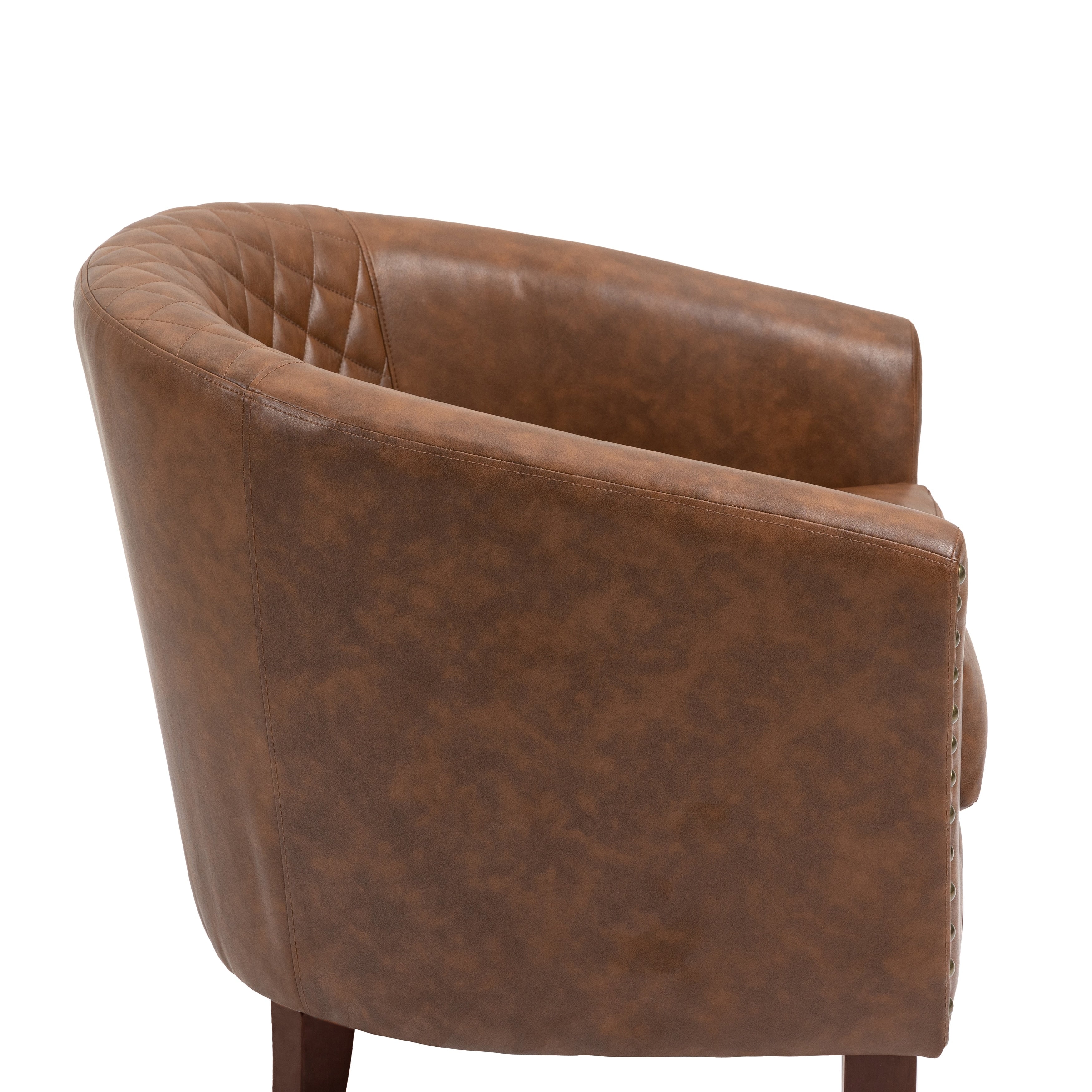 Lot de 2 chaises d'appoint tonneau en cuir vegan de 29 W avec garniture cloutée
