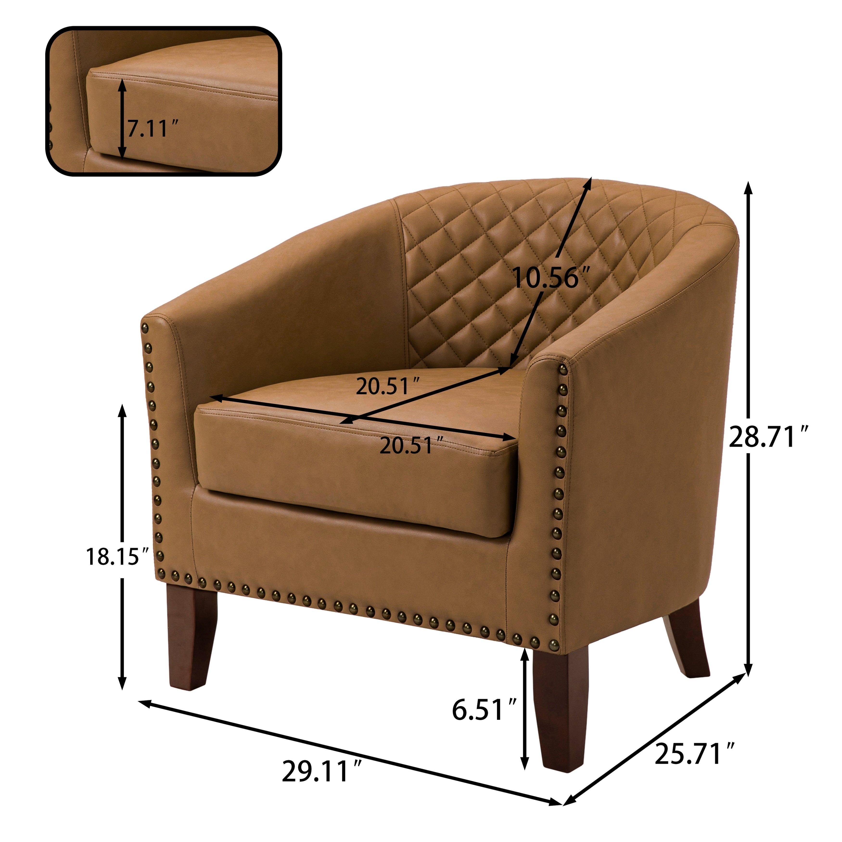 Lot de 2 chaises d'appoint tonneau en cuir vegan de 29 W avec garniture cloutée