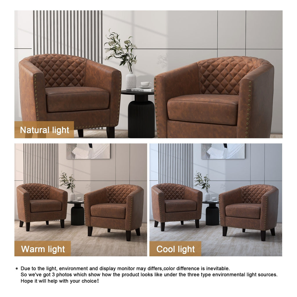 Lot de 2 chaises d'appoint tonneau en cuir vegan de 29 W avec garniture cloutée