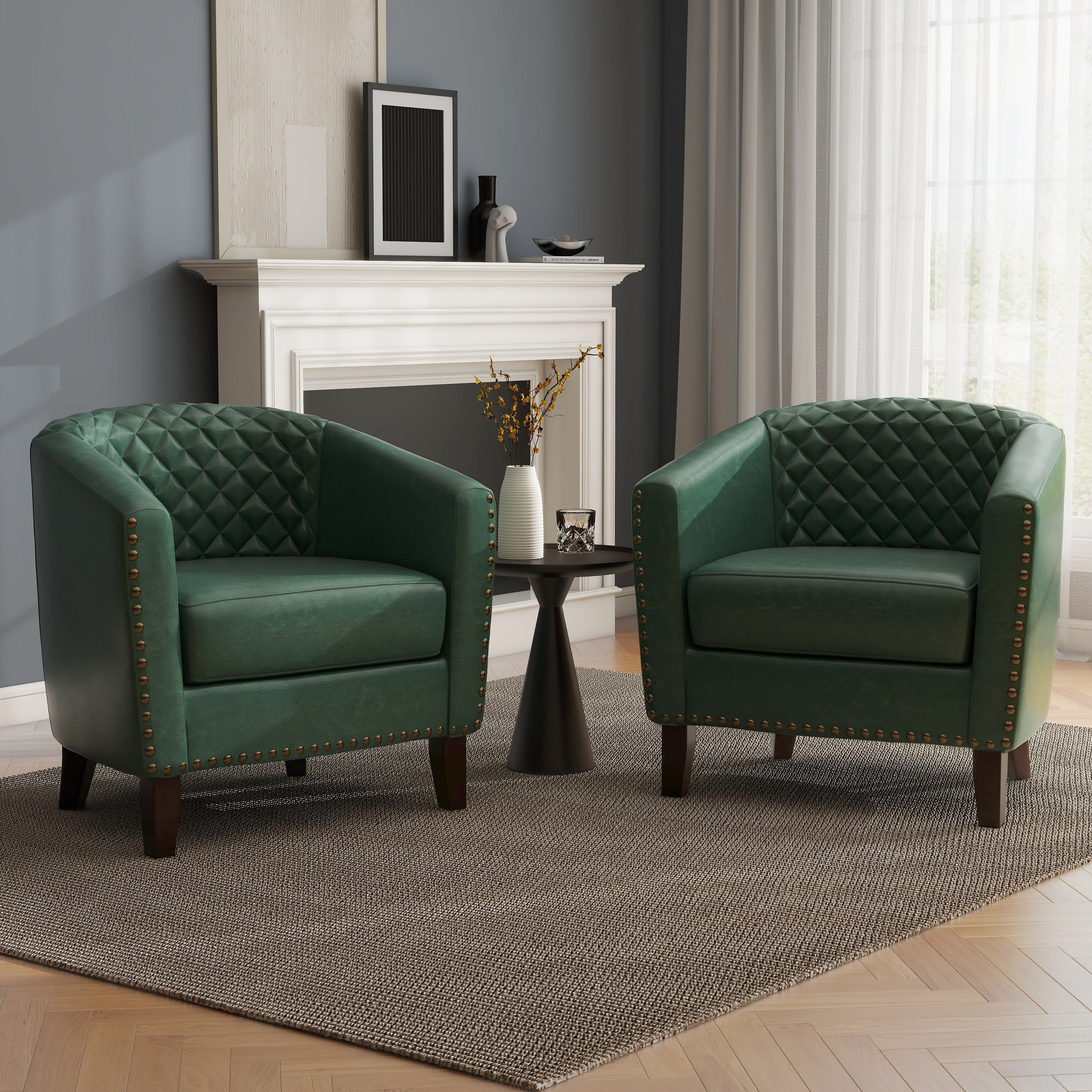 Lot de 2 chaises d'appoint tonneau en cuir vegan de 29 W avec garniture cloutée