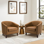 Lot de 2 chaises d'appoint tonneau en cuir vegan de 29 W avec garniture cloutée