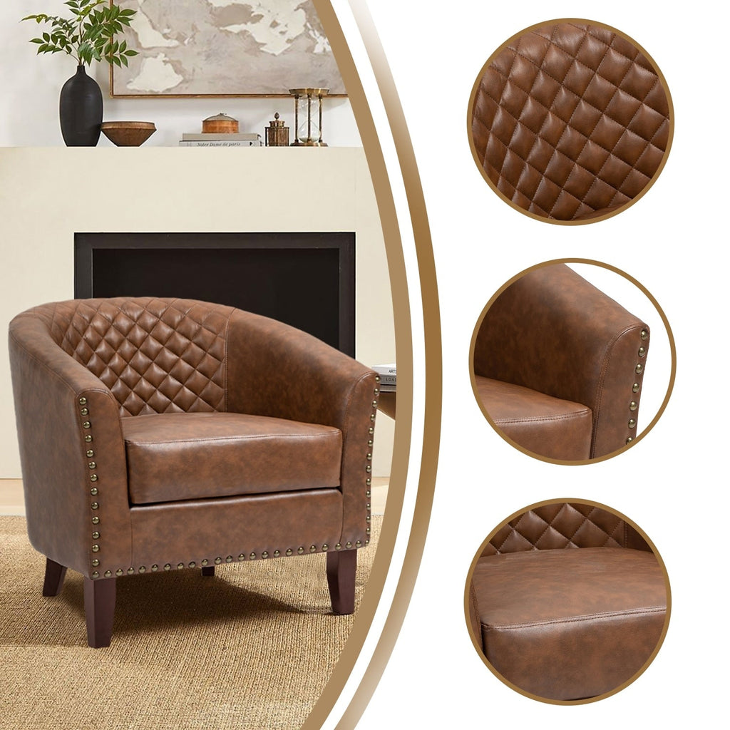 Lot de 2 chaises d'appoint tonneau en cuir vegan de 29 W avec garniture cloutée