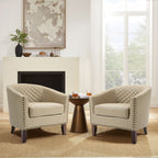Lot de 2 chaises d'appoint tonneau en cuir vegan de 29 W avec garniture cloutée
