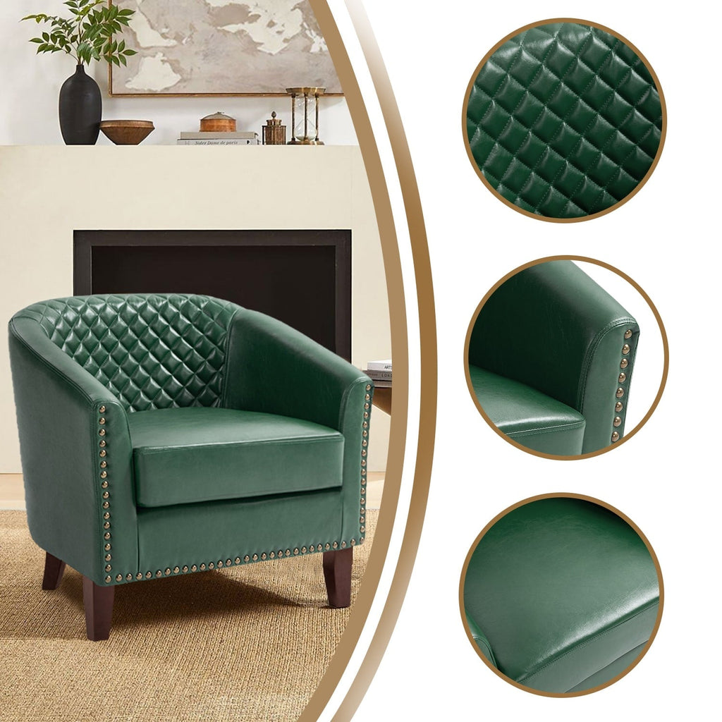 Lot de 2 chaises d'appoint tonneau en cuir vegan de 29 W avec garniture cloutée