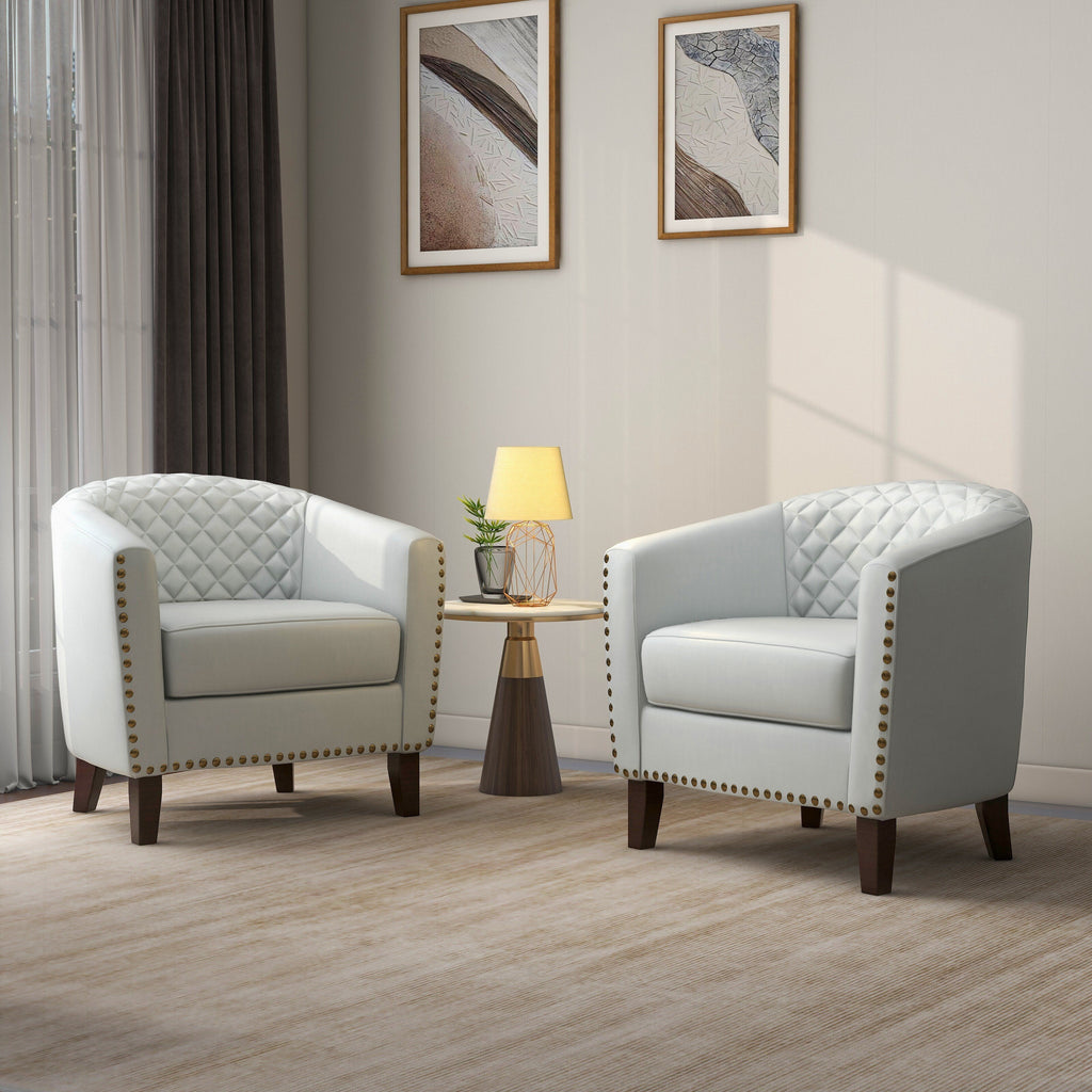 Lot de 2 chaises d'appoint tonneau en cuir vegan de 29 W avec garniture cloutée