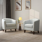 Lot de 2 chaises d'appoint tonneau en cuir vegan de 29 W avec garniture cloutée