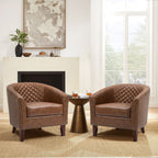 Lot de 2 chaises d'appoint tonneau en cuir vegan de 29 W avec garniture cloutée