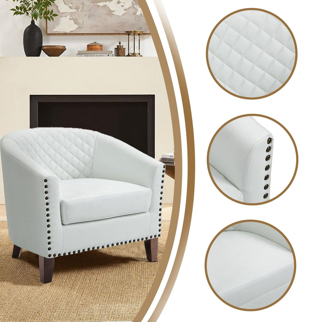 Lot de 2 chaises d'appoint tonneau en cuir vegan de 29 W avec garniture cloutée