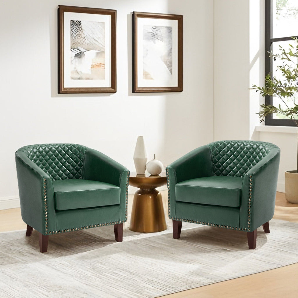 Lot de 2 chaises d'appoint tonneau en cuir vegan de 29 W avec garniture cloutée
