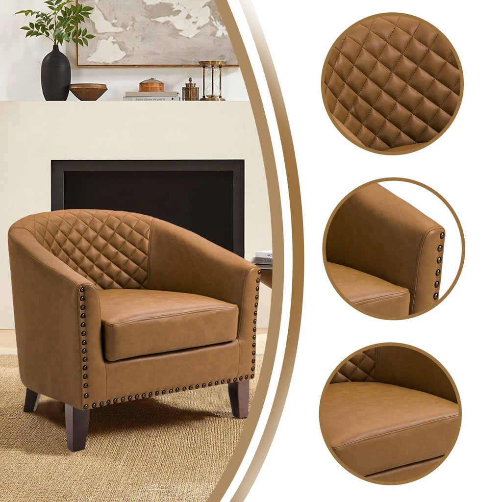 Lot de 2 chaises d'appoint tonneau en cuir vegan de 29 W avec garniture cloutée
