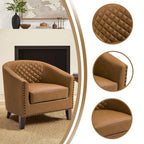 Lot de 2 chaises d'appoint tonneau en cuir vegan de 29 W avec garniture cloutée