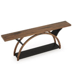 Console étroite à deux niveaux avec cadre semi-circulaire pour entrée, tables d'appoint grises pour couloir
