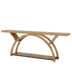Console étroite à deux niveaux avec cadre semi-circulaire pour entrée, tables d'appoint grises pour couloir