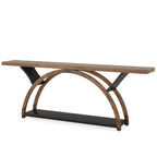 Console étroite à deux niveaux avec cadre semi-circulaire pour entrée, tables d'appoint grises pour couloir