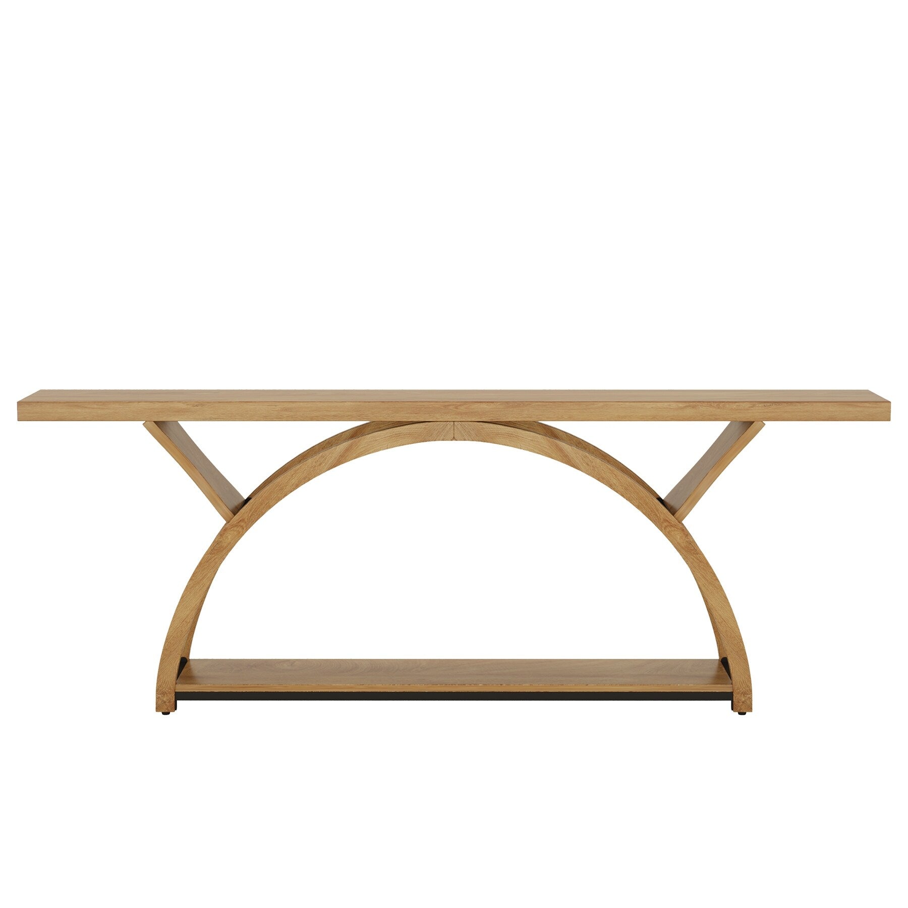 Console étroite à deux niveaux avec cadre semi-circulaire pour entrée, tables d'appoint grises pour couloir