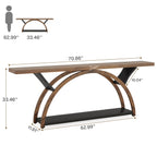 Console étroite à deux niveaux avec cadre semi-circulaire pour entrée, tables d'appoint grises pour couloir