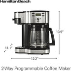 Cafetière 2 voies 12 tasses et doseur individuel, carafe en verre, pause et versement automatiques, noir