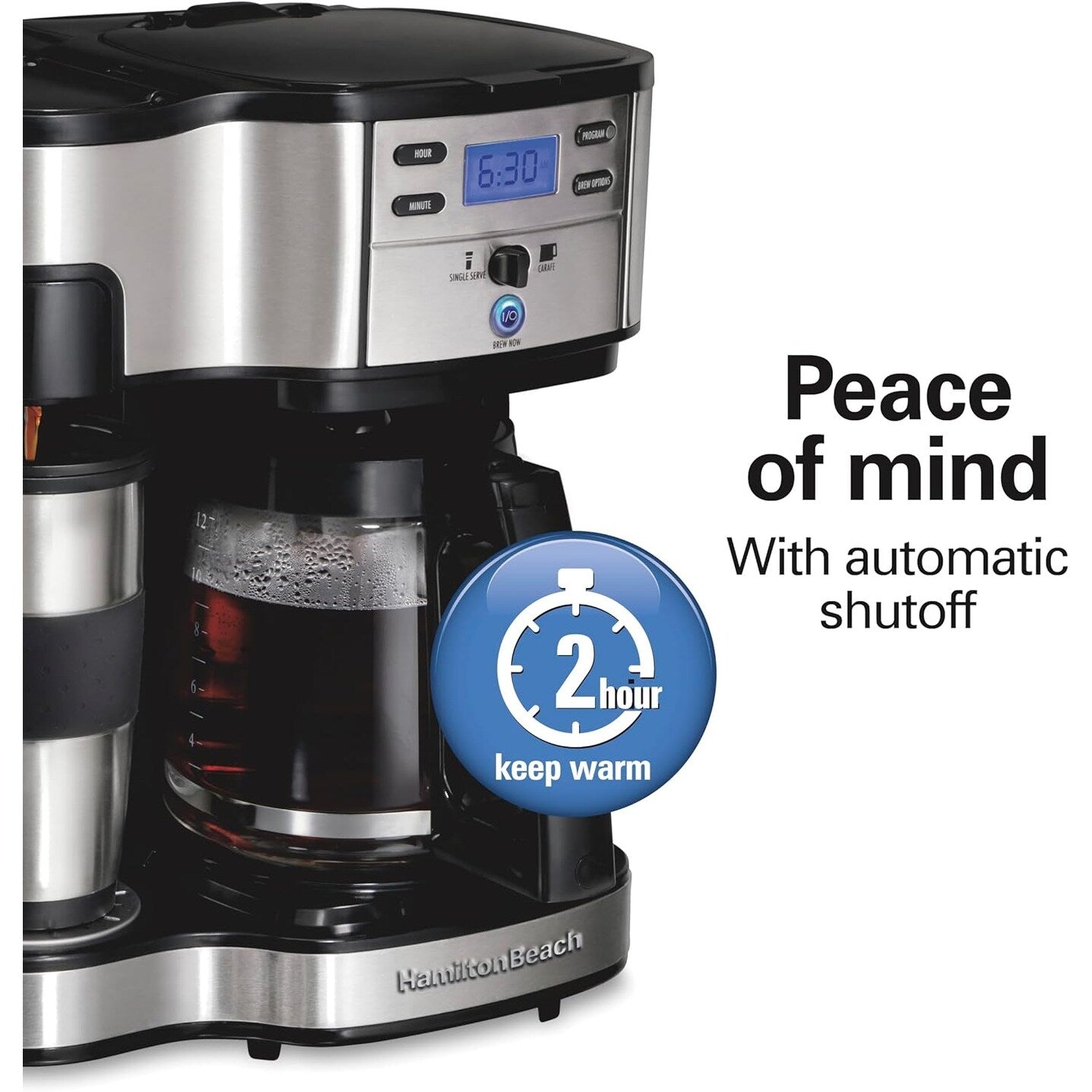 Cafetière 2 voies 12 tasses et doseur individuel, carafe en verre, pause et versement automatiques, noir