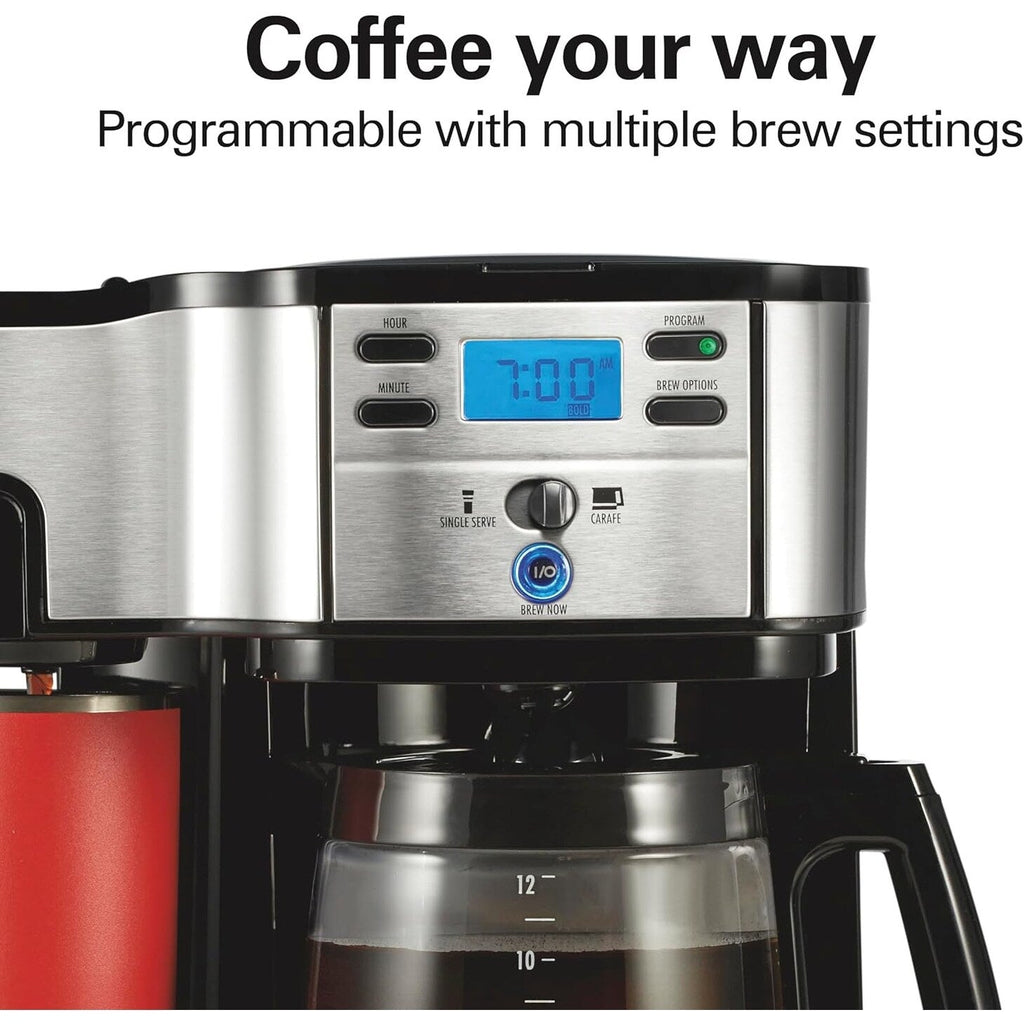Cafetière 2 voies 12 tasses et doseur individuel, carafe en verre, pause et versement automatiques, noir
