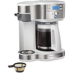 Cafetière 2 voies 12 tasses et doseur individuel, carafe en verre, pause et versement automatiques, blanche