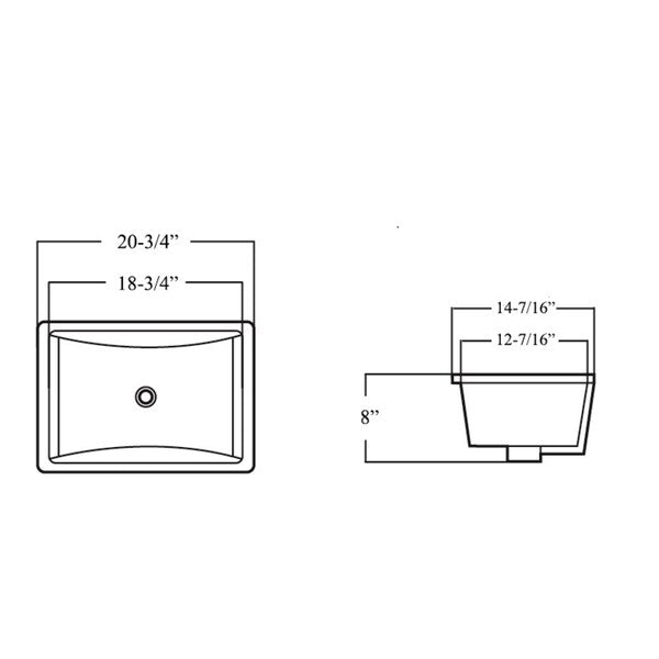 Lavabo de salle de bain rectangulaire en céramique et porcelaine de style européen de 20-3/4 pouces sous plan