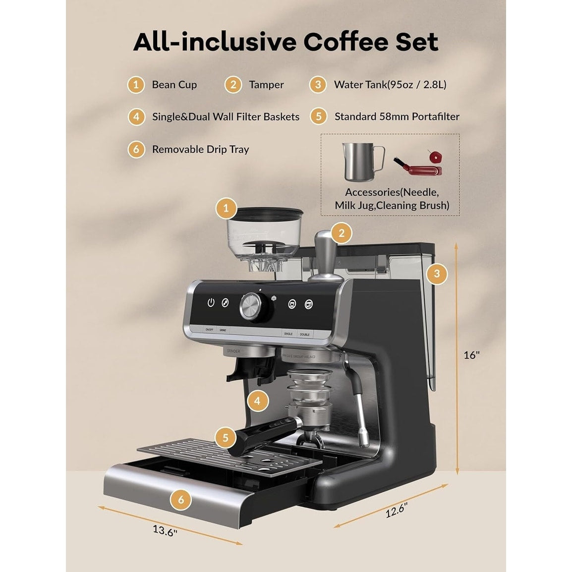 Machine à expresso semi-automatique 20 bars avec moulin et mousseur à lait