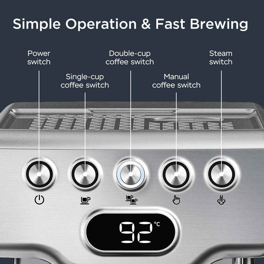 Machine à expresso semi-automatique en acier inoxydable argenté de 20 tasses avec réservoir d'eau de 0,5 gallon