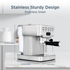 Machine à expresso semi-automatique en acier inoxydable argenté de 20 tasses avec réservoir d'eau de 0,5 gallon