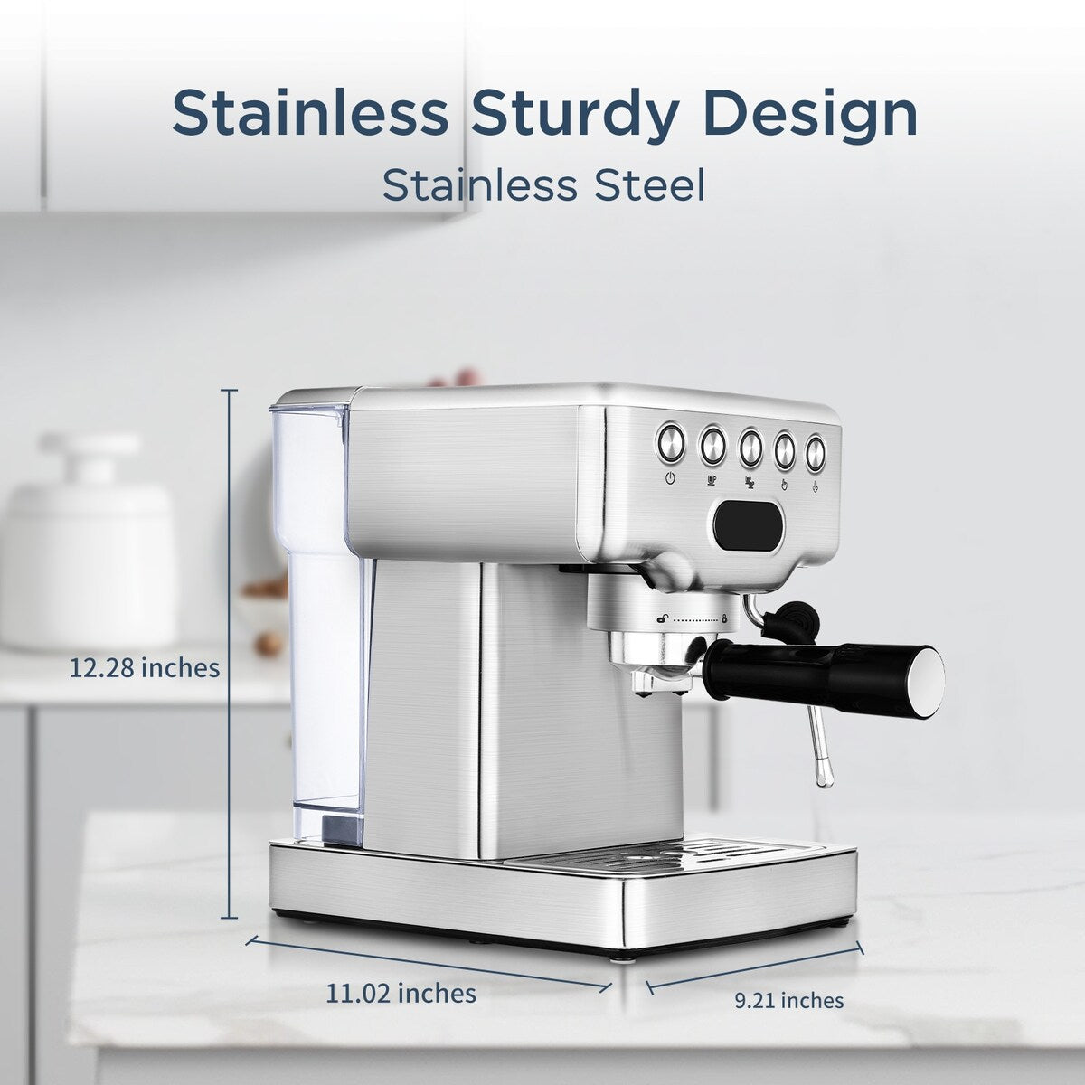 Machine à expresso semi-automatique en acier inoxydable argenté de 20 tasses avec réservoir d'eau de 0,5 gallon