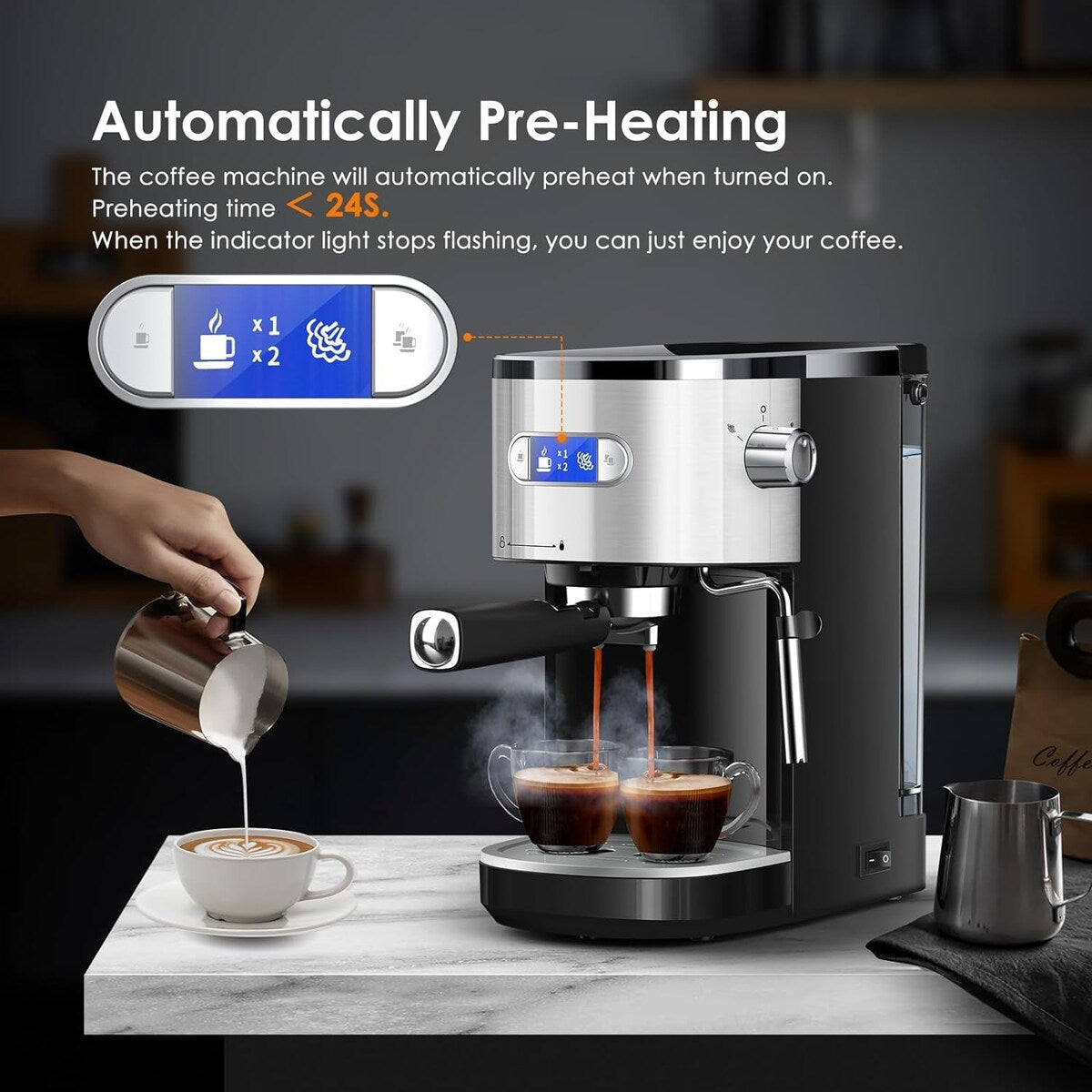 Machine à expresso 20 bars avec mousseur à lait et buse vapeur, machine à cappuccino et latte pour la maison, cadeau pour les amateurs de café