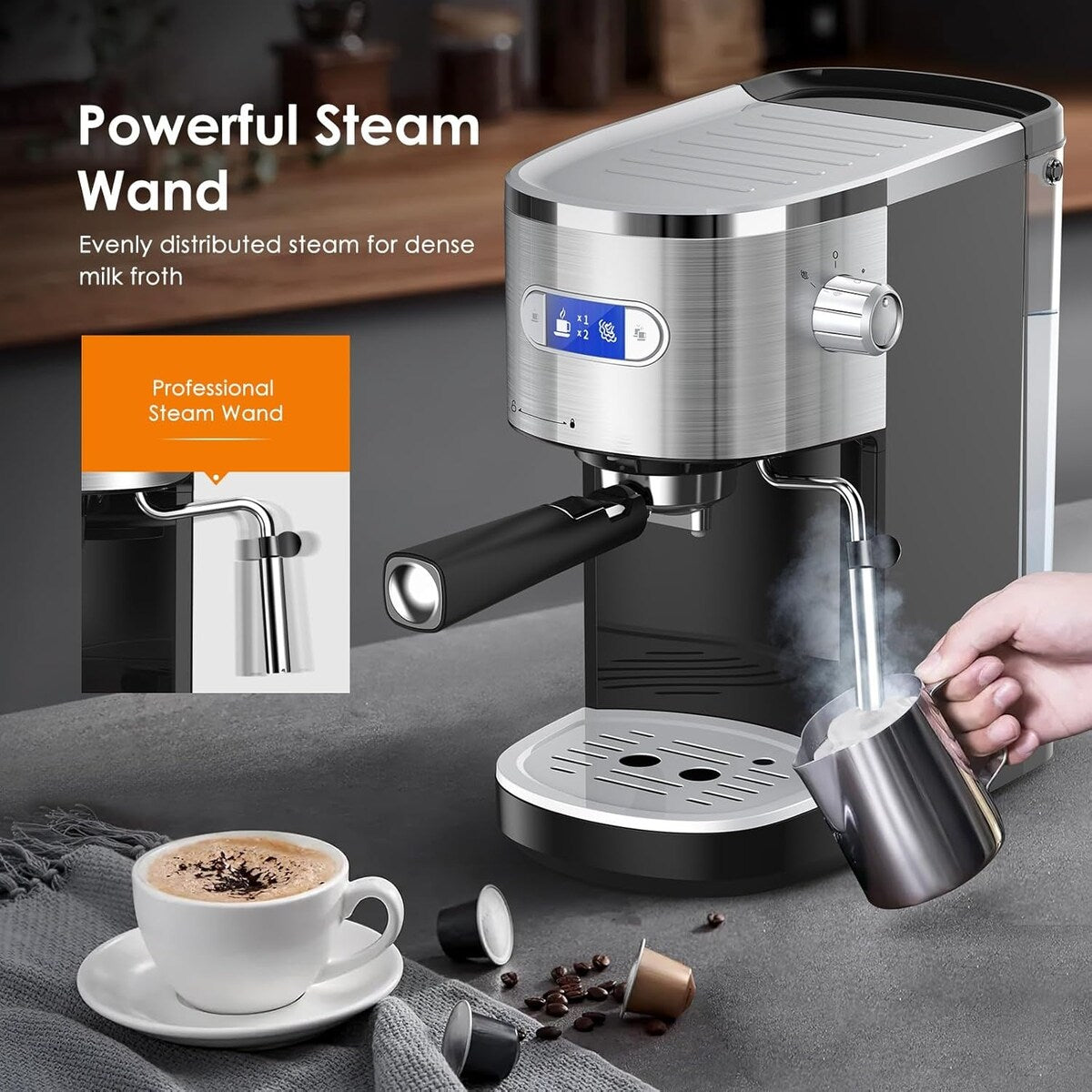 Machine à expresso 20 bars avec mousseur à lait et buse vapeur, machine à cappuccino et latte pour la maison, cadeau pour les amateurs de café
