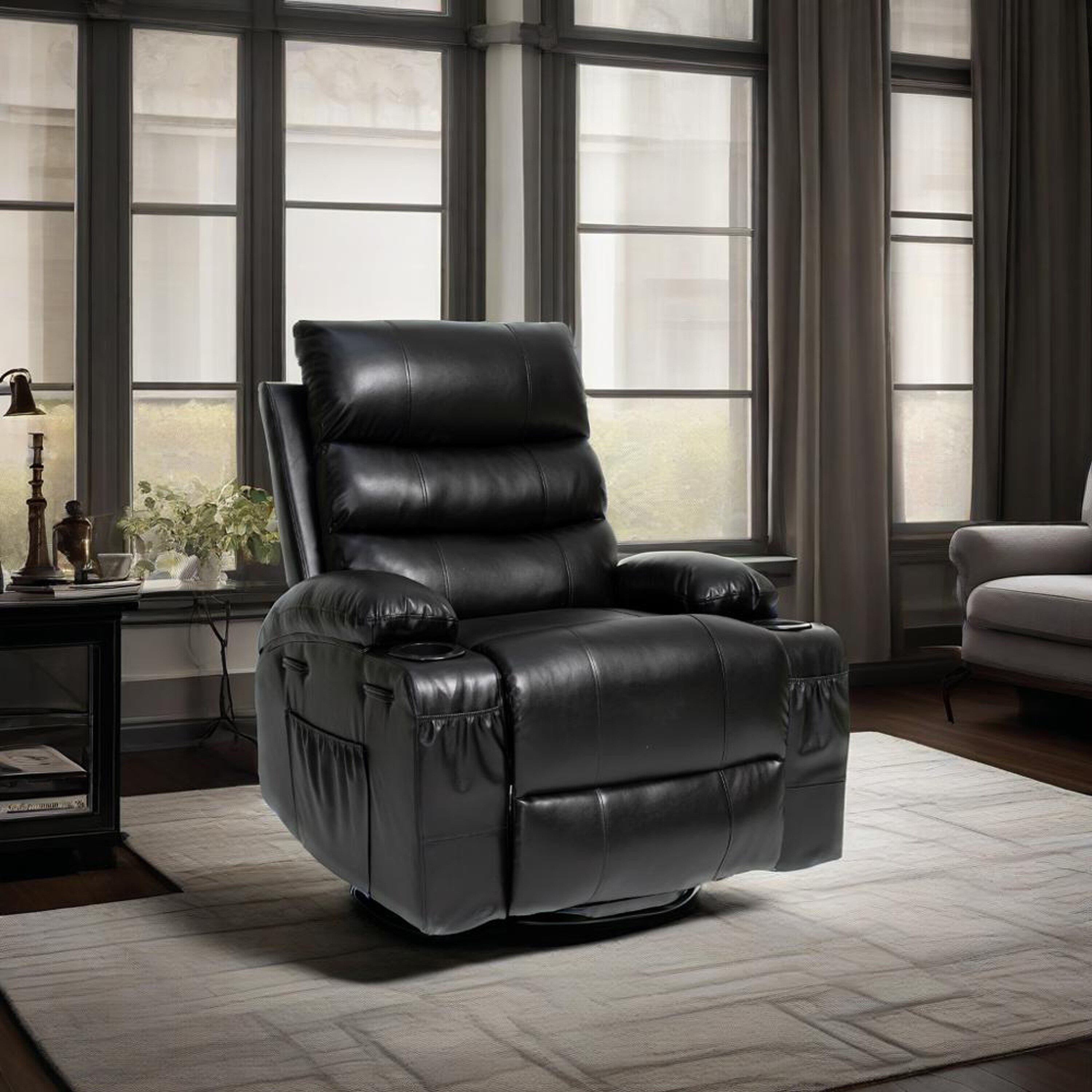Fauteuil inclinable électrique de 21 pouces de large pour personnes âgées, massage lombaire à 8 points, chauffage, télécommande, poches latérales, porte-gobelets