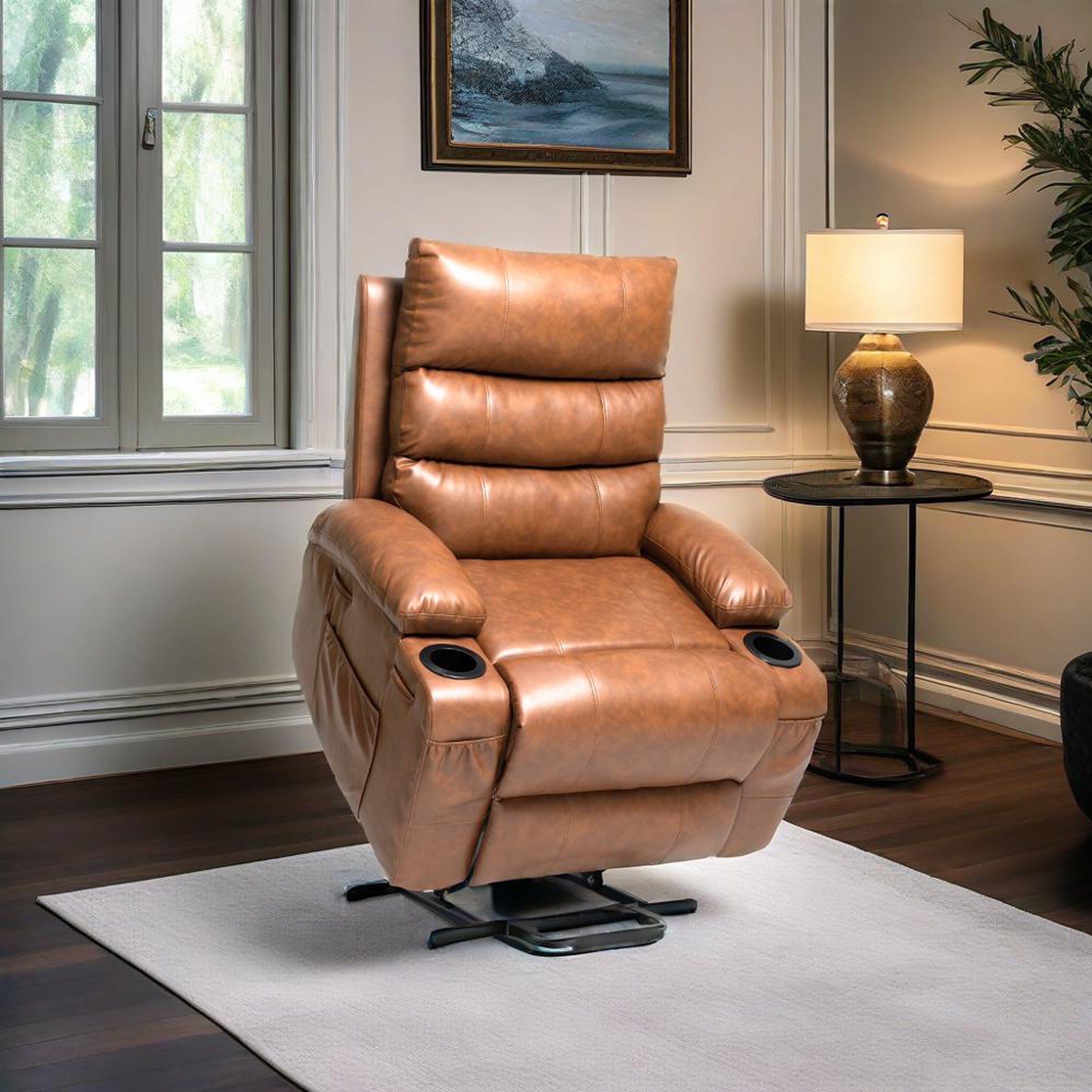 Fauteuil inclinable électrique de 21 pouces de large pour personnes âgées, massage lombaire à 8 points, chauffage, télécommande, poches latérales, porte-gobelets
