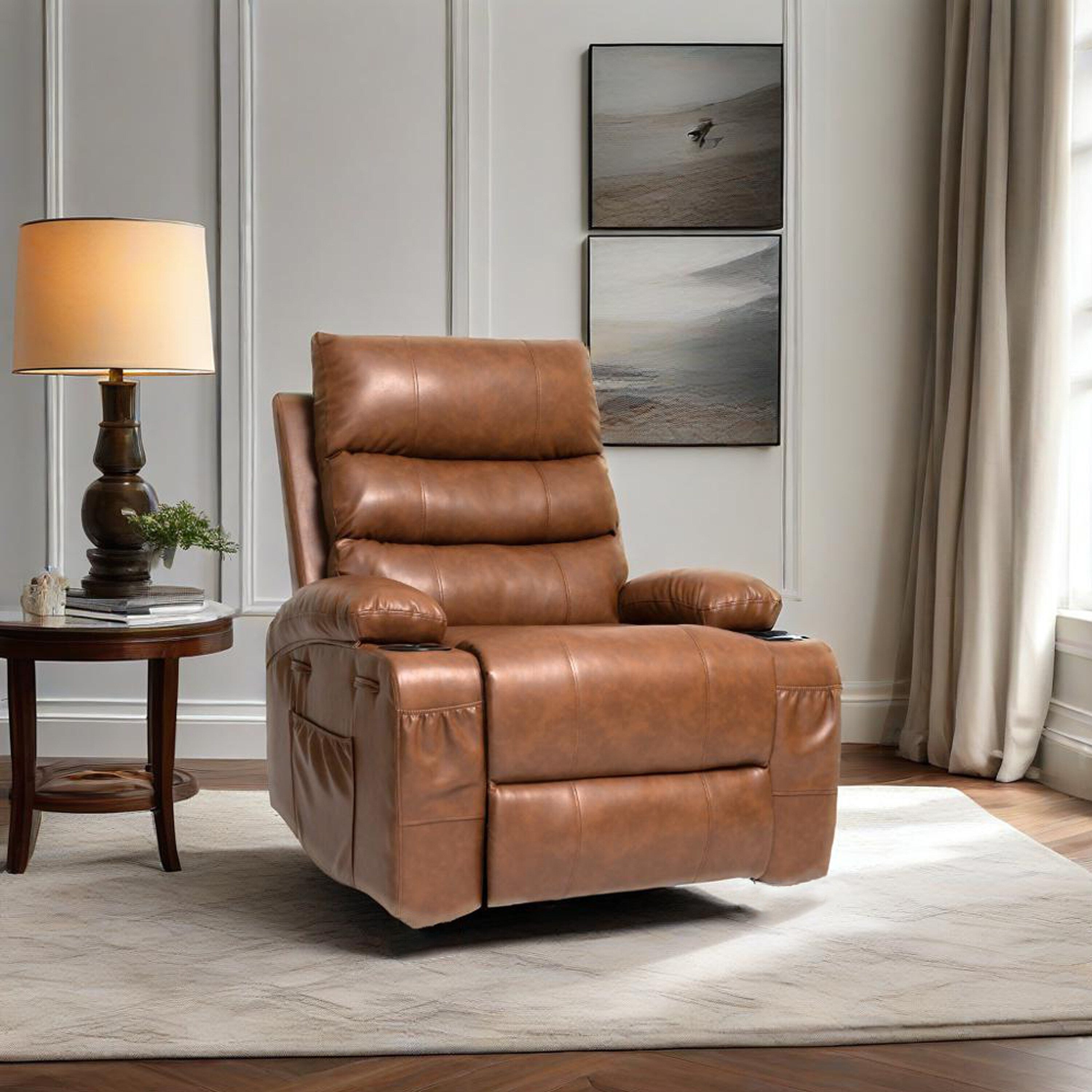 Fauteuil inclinable électrique de 21 pouces de large pour personnes âgées, massage lombaire à 8 points, chauffage, télécommande, poches latérales, porte-gobelets