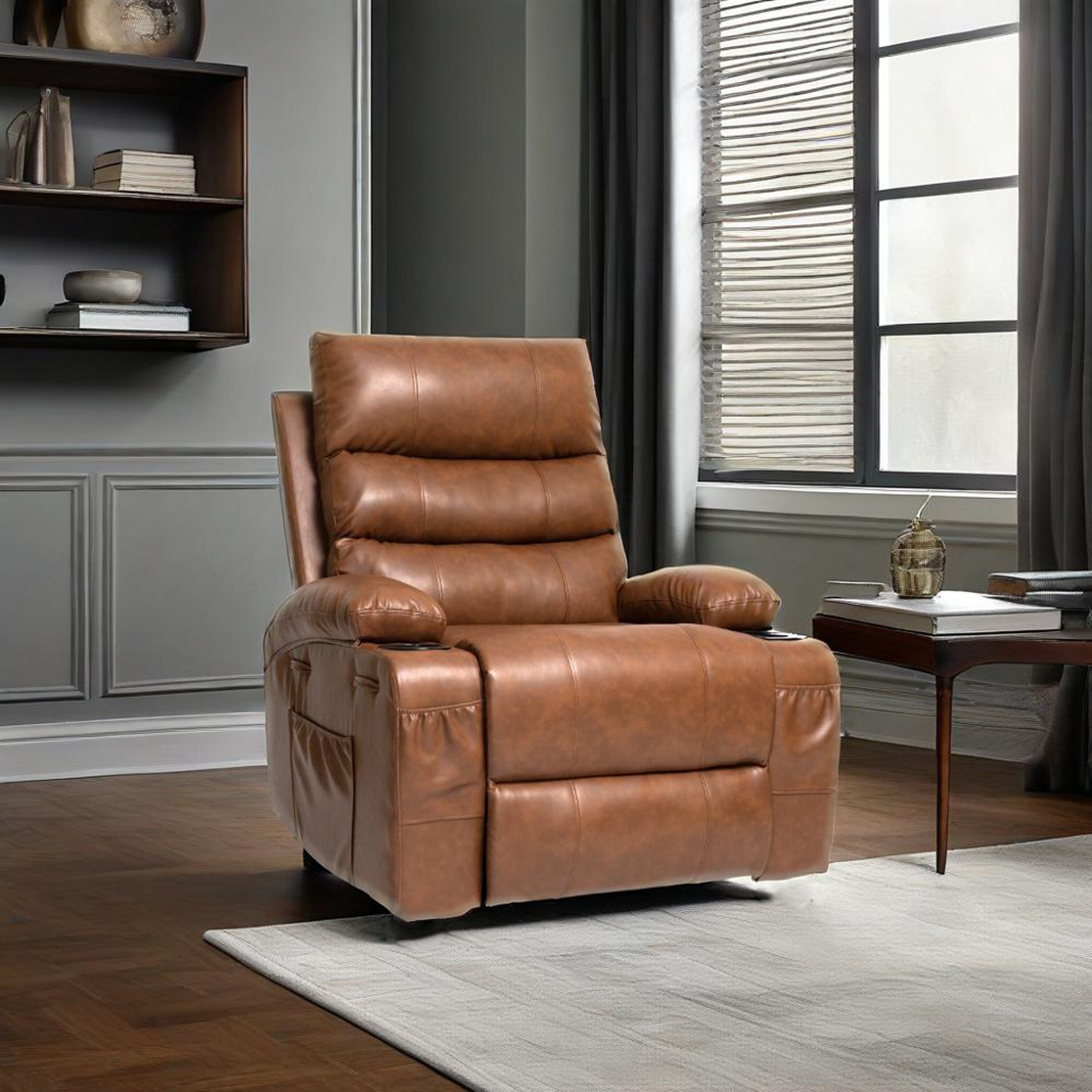 Fauteuil inclinable électrique de 21 pouces de large pour personnes âgées, massage lombaire à 8 points, chauffage, télécommande, poches latérales, porte-gobelets