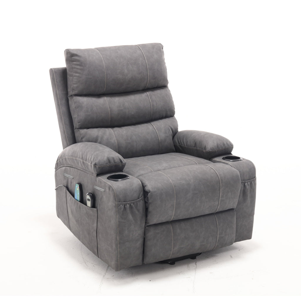 Fauteuil inclinable électrique de grande taille 21 W, massage par vibrations à 8 points et chauffage lombaire, télécommande, poches latérales, porte-gobelets